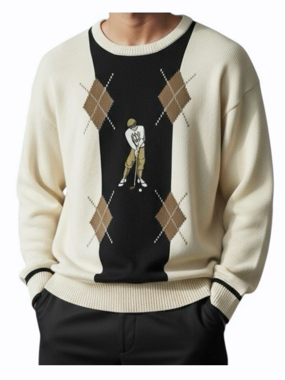 Vintage John Ashford Golf Sweater Crew Argyle Grandpa Heavy Cotton Size Large